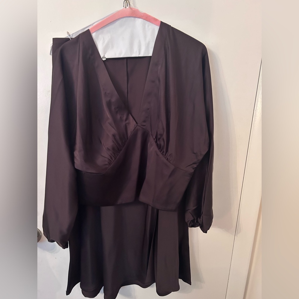 Elegant Brown Satin Dress